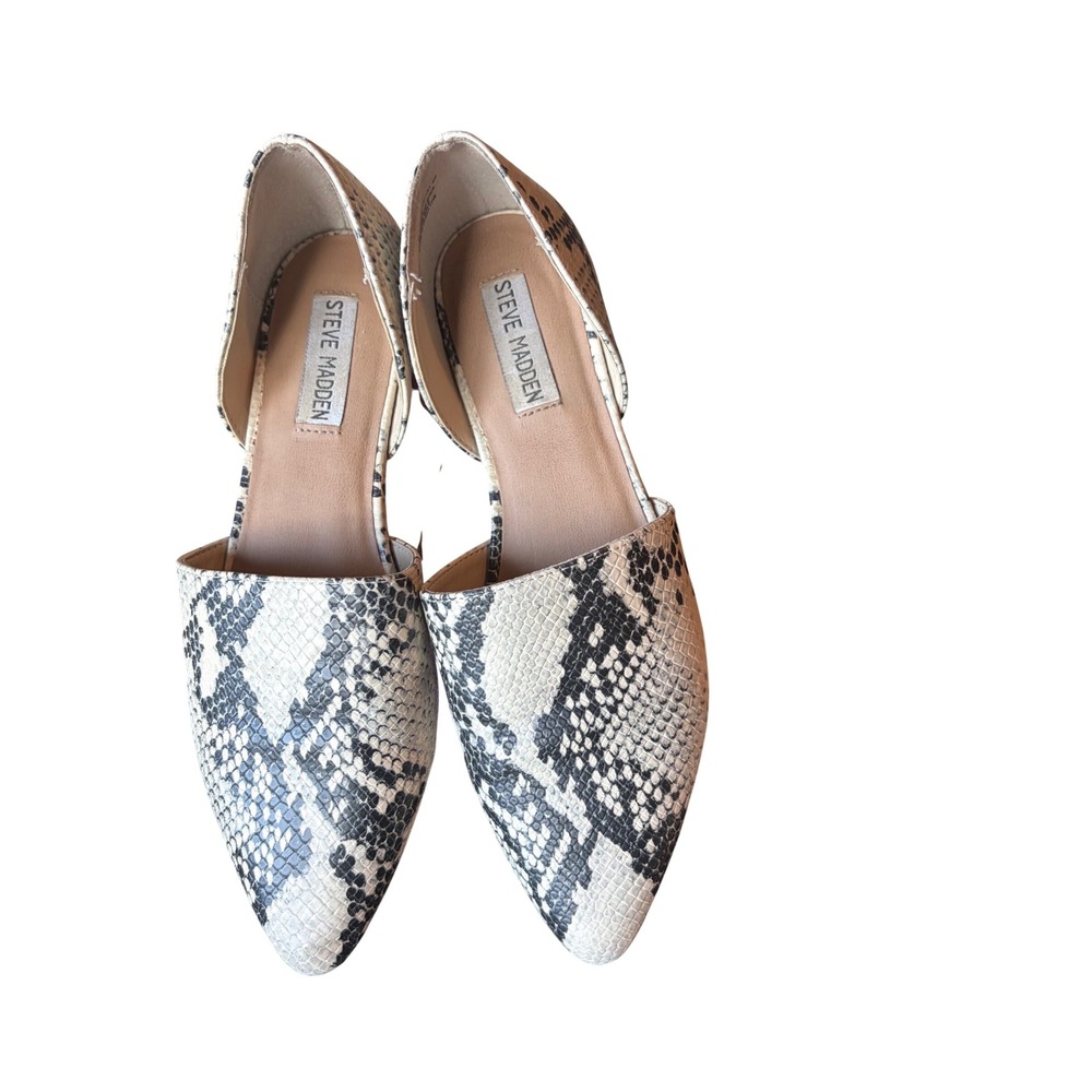 Steve Madden Talent Snakeskin Print dOrsay Pointed‎ Toe Flats Grey Cream Size 8M